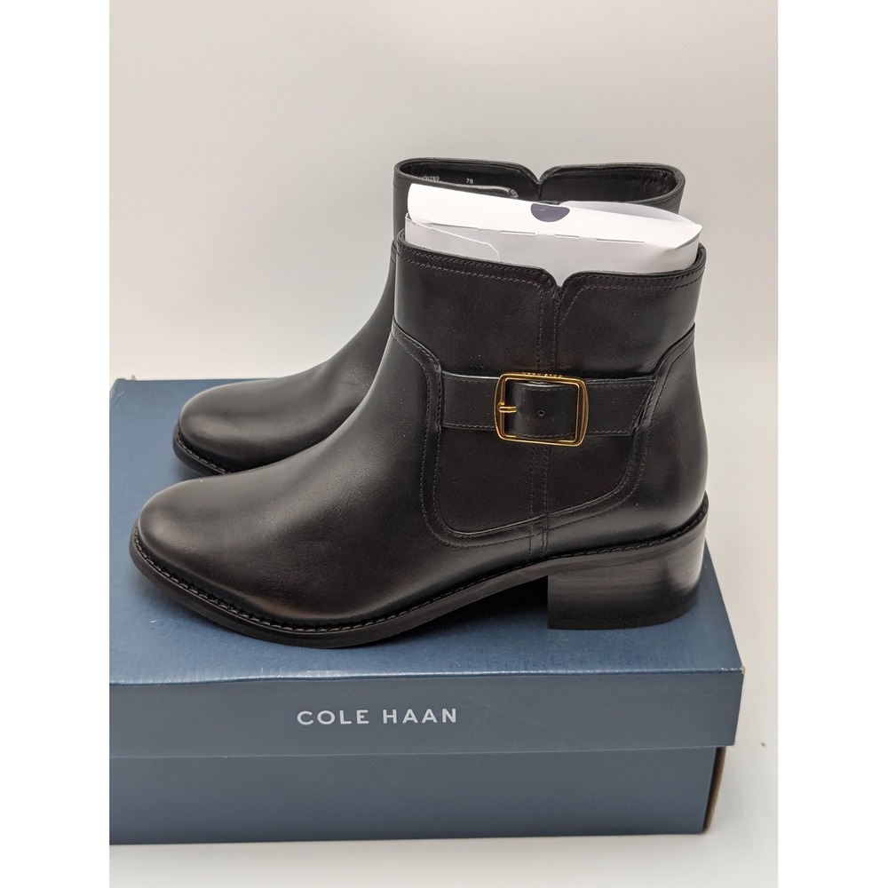 Cole Haan Boot Womens 7B Black W317 Leather Ankle Block Heel Buckle Professional